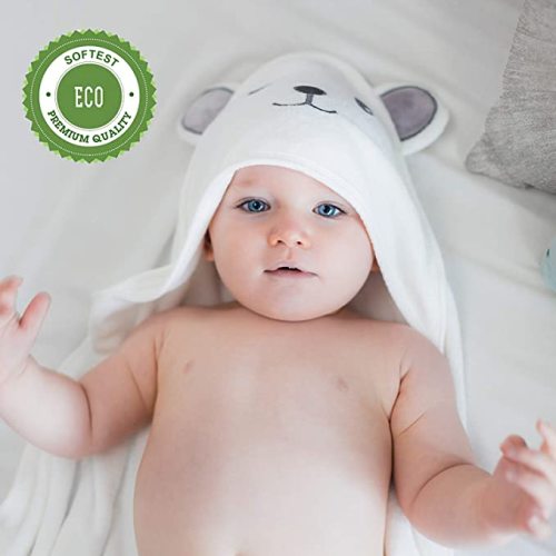 HIPHOP PANDA Bamboo Hooded Baby Towel - Soft Bath Towel with Bear Ears for Babie, Toddler, Infant - Ultra Absorbent, Natural Baby Stuff Towel for Boy and Girl - (Bear, 30 x 30 Inch) - 30x30 Inch (Pack of 1)