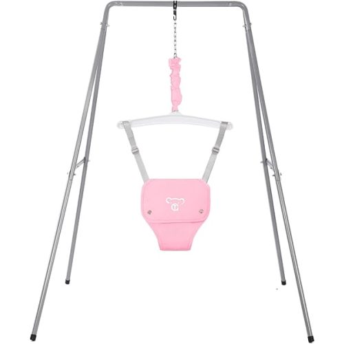 Baby Jumper with Stand, Baby Jumpers and Bouncers, Baby Exerciser Suitable for 6-24 Months, Easy to Assemble & Store Jumper for Baby (Pink)