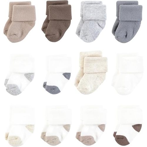 Hudson Baby Baby Unisex Cotton Rich Newborn and Terry Socks, Neutral Heel Toe, 6-12 Months, Brown