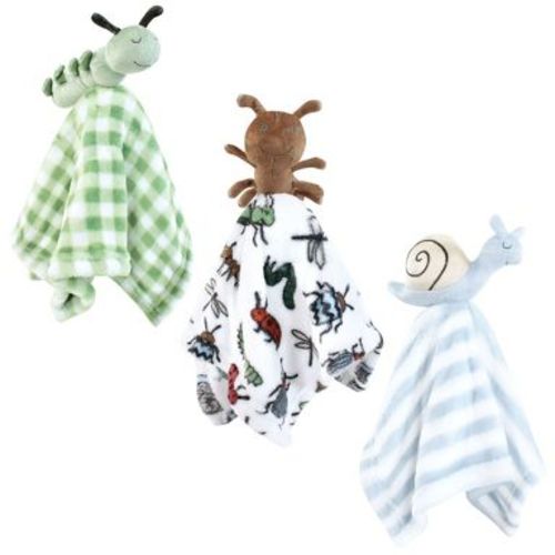 Hudson Baby Animal Face Security Blanket 3-Pack, Bugs, One Size