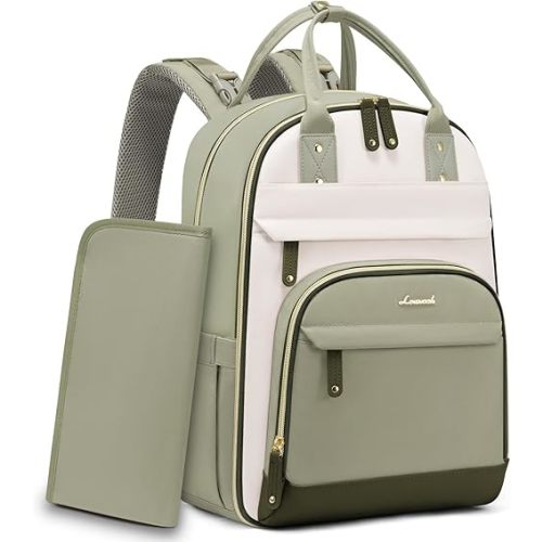 LOVEVOOK Diaper Bag Backpack, Baby Bag with Changing Pad, Large Diaper Backpack Boy Girl, Waterproof Baby Registry Bag for Mom Dad with Stroller Buckles, Light Green-beige-olive Green