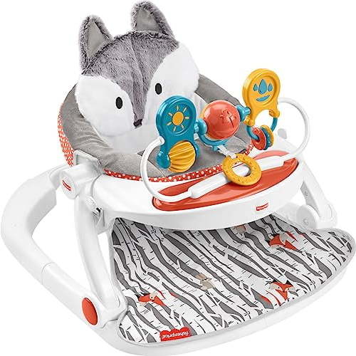 Fisher-Price Premium Sit-Me-Up Floor Seat with Toy Tray - Peek-a-Boo Fox Portable Baby Chair with Snack Tray and Toys