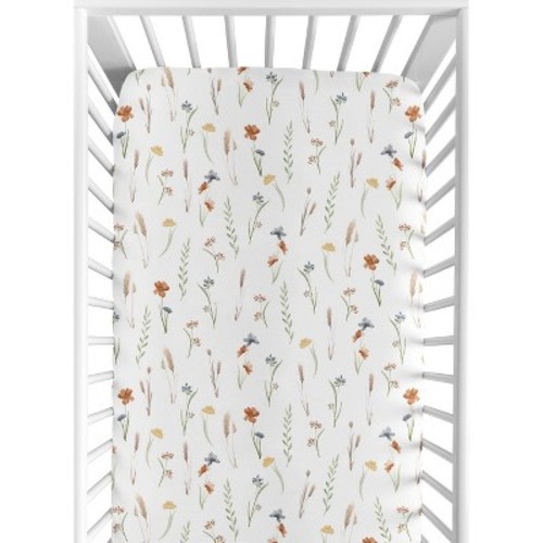 Sweet Jojo Designs Girl Baby Fitted Crib Sheet Watercolor Floral Garden Green Beige and Blue