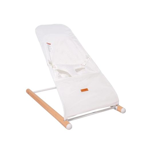 Childhome Evolux Baby Bouncer, Portable Baby Lounger with Natural Beechwood, Lightweight Baby Chair, Breathable Mesh Adapts to Baby's Body, Baby Essentials (White)