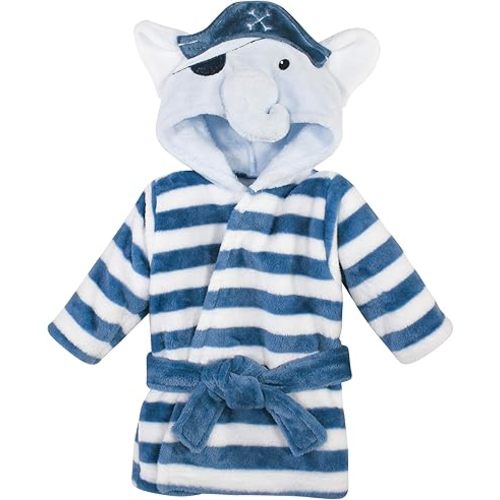 Hudson Baby Unisex Baby Plush Animal Face Bathrobe, Pirate Elephant, 0-9 Months