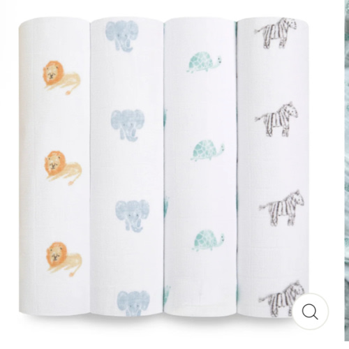 Animal Kingdom - Organic Cotton Muslin Swaddle Blanket 4 Pack