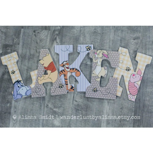 Winnie the Pooh Nursery Letters Name Sign Winnie the Pooh Wood Name Sign for Baby Shower Nursery Name Sign with Winnie the Pooh Decor