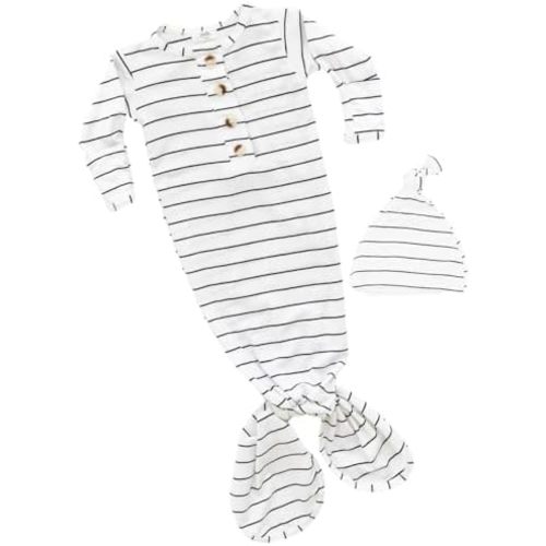 Newborn Knotted Baby Gown and Hat Set for Baby Boy or Baby Girl