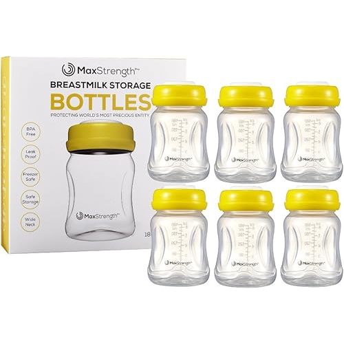 Breastmilk Bottles 6pc Set with Leak Proof Lids, 6.oz 180ml Reusable Wide Neck Bottles Best for Breast Milk Collection & Storage Solution, BPA Free, Fits Spectra & Avent Models