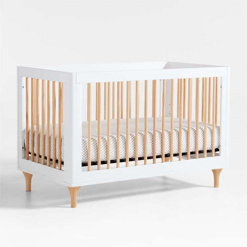 Babyletto Lolly White & Natural Wood 3-in-1 Convertible Baby Crib with Toddler Bed Conversion Kit