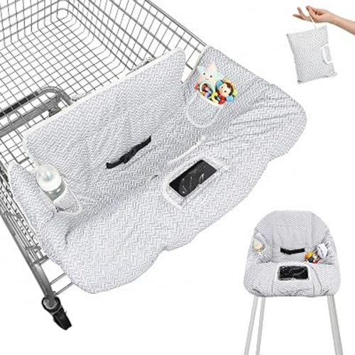 2-in-1 Baby Shopping Cart Cover, Soft Cotton Padded High Chair Liner with Safety Straps