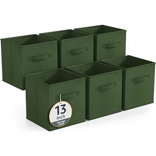 Sorbus 13 Inch Storage Bins - Sturdy Collapsible Fabric Storage Cubes with Handle - 6 Foldable Baskets for Organizing Clothes, Toys, Books - Storage Baskets for Shelves, Kids Room, Closets