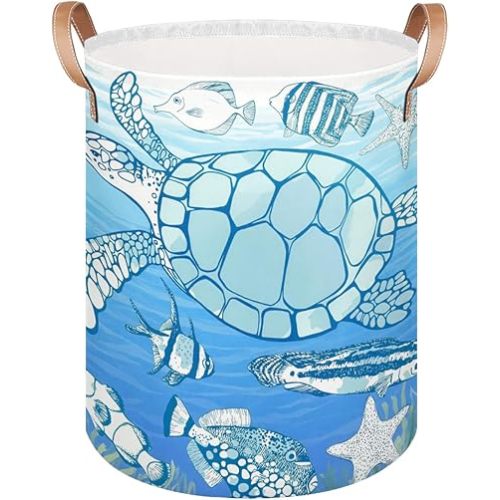 Large Laundry Basket Hamper - Sea Turtle 62L Collapsible Storage Bin for Blankets,Kids Toys, Dirty Clothes, Ocean Theme Tall Baby Nursery Hamper for Bathroom, Kids Bedroom Decor,Gift Basket