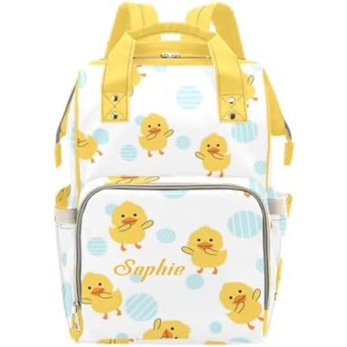 Rubber Duck Swimming Personalized Diaper Bag Backpack,Custom Name Diaper Backpack Baby Nappy Bag Mommy Bag for Boys Girls Shower Gift
