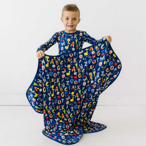 Navy Alphabet Friends Large Cloud Blanket