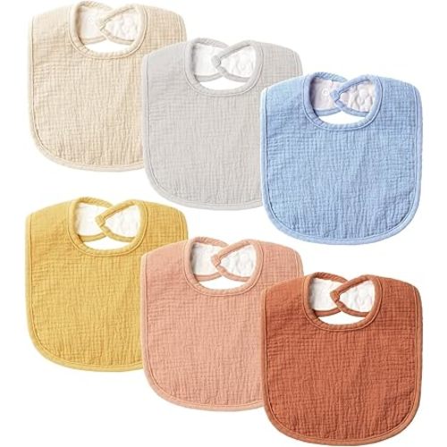 6-Pack Muslin Baby Bibs for Unisex Boys Girls, Cotton Baby Drool Bibs, Drooling and Teething Bibs for Infant