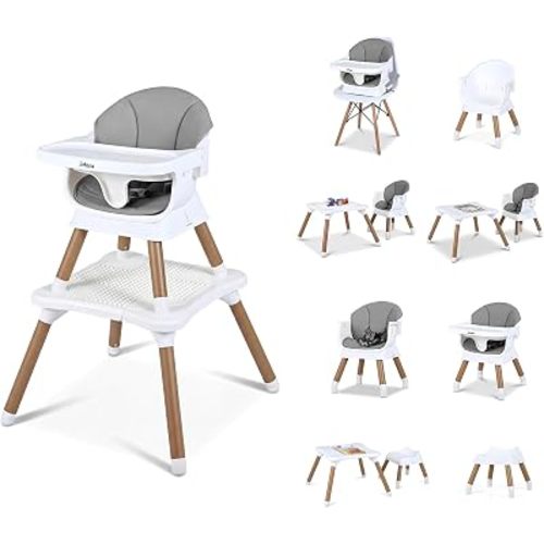 INFANS Baby High Chair, 9 in 1 Convertible Highchair for Babies and Toddlers, Building Block Table Dining Booster Seat Activity Desk Kids Stool with Adjustable Removable Tray (Light Grey)