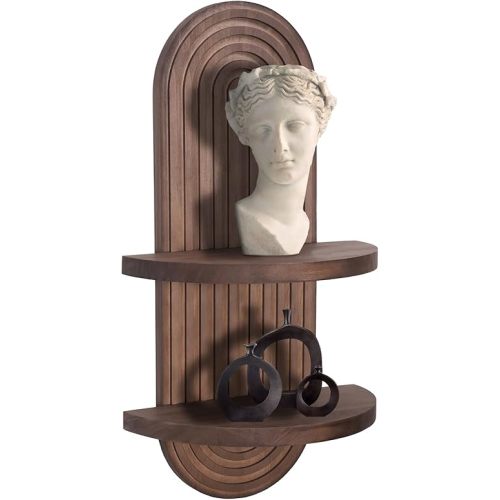 Wooden Arched Wall Shelf - Boho Decor Floating Shelves Book Display Rainbow Shelf for Home Bedroom Living Room Nursery Office Dark Brown
