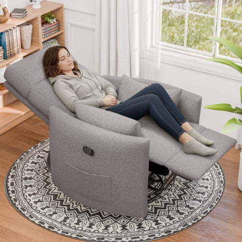Homall 360° Swivel Nursery Recliner Power Swivel Rocker Recliner Chair with 2 Pillows Comfy High Back Adult Glider Rocker for Living Room,Loop Yarn Gray