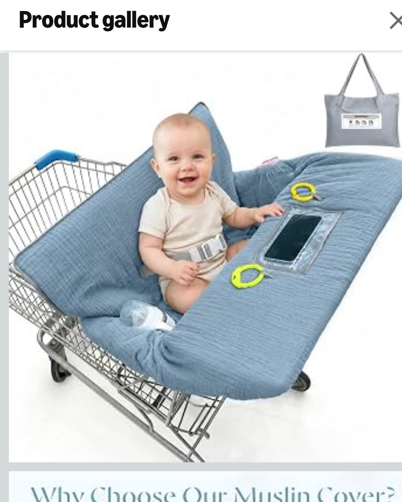 Muslin Shopping Cart Cover for Baby Soft & Breathable High Chair Covers for Restaurant Seat Grocery Cart Cover with Storage Pocket Machine Washable for Infant Toddler Boy Girl, Sage Green