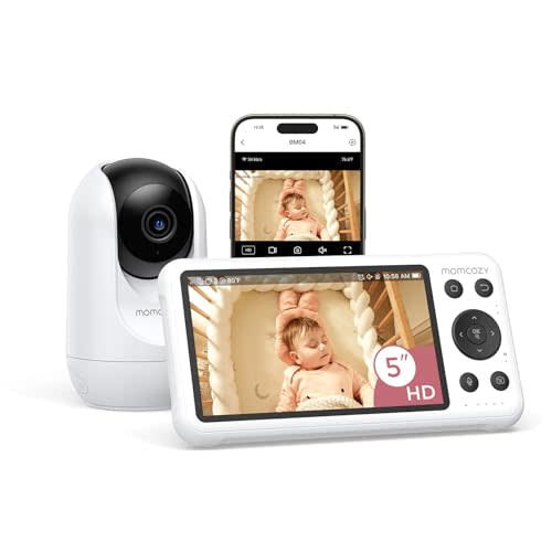 Momcozy Smart WiFi Baby Monitor with Camera and Audio, 5" 1080P Screen with Wall Mount, Motion & Cry Detection, Safe Fence, Clear Night Vision, 5000mAh Battery, 2-Way Talk, Photo & Video Recording