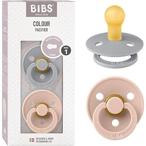 BIBS Pacifiers | Natural Rubber Baby Pacifier | Set of 2 BPA-Free Soothers | Made in Denmark | Cloud/Blush | Size 0-6 Months