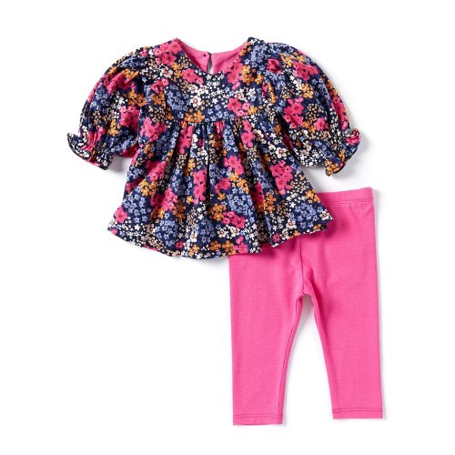 Bonnie Jean Baby Girls Newborn-24 Months 3/4-sleeve Floral-Printed Fit & Flare Dress & Solid Leggings Set