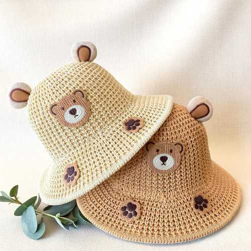 Baby Straw Sun Hat with Bear Ears – Cute Infant & Toddler Bucket Hat | Foldable Beach Cap | Kids Summer Outdoor Sun Protection
