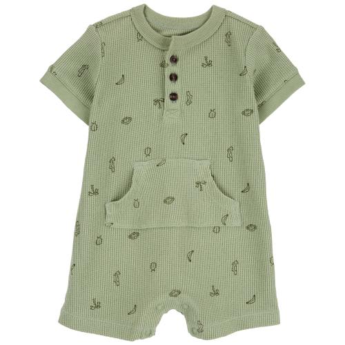 Baby Waffle Knit Jungle Print Romper - 3M - Style,Green