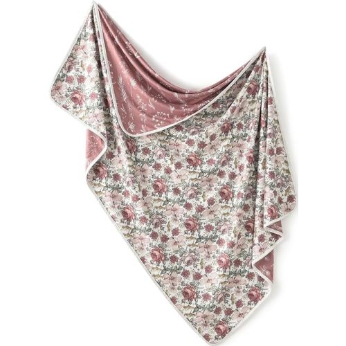 Little Jump Stretchy Jersey Knit Swaddle Blankets, Premium Cotton Floral Baby Blanket,Soft Baby Quilt for Baby Girls and Toddlers(Vintage Floral)