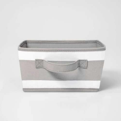 Small Canvas Striped Kids' Bin Gray - Pillowfort™: Toy Storage, Decorative Square, No Assembly, 5.84 Volume