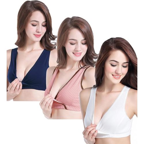 CAKYE 3 Pack Maternity Nursing Sleep Bra Breastfeeding Cotton Bralette
