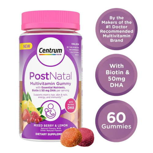 Centrum Postnatal Multivitamin With DHA & Biotin, Gummies - Women's Health, Mixed Berry, Lemon Flavors - 60 Count