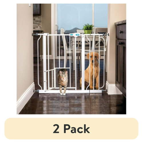 (2 pack) Carlson Pet Products 31"H Extra-Wide Walk Through Metal Dog Pet Gate, with Additional Small Door, White