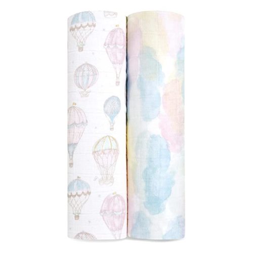 aden + anais Swaddle Blanket, 100% Organic Cotton Blankets for Girls & Boys, Baby Receiving Swaddles, Ideal Newborn & Infant Swaddling Set, 2 Pack, above The Clouds
