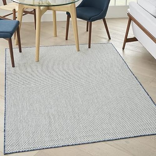 Nourison Courtyard (5x7) Fabric Indoor/Outdoor Rug in Ivory Blue