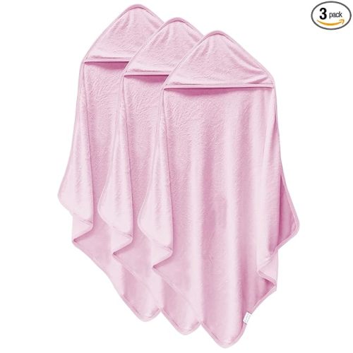 Cosy Family 3 Pack Baby Hooded Towels, Rayon Made from Bamboo, Ultra Soft Unisex Bath Towels for Babies,Toddler,Infant - Newborn Essential - Ultra Absorbent Toddler Towels for Baby Boy Girl - Pink