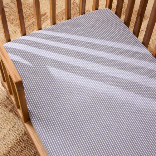 Leo Washed Cotton - Midnight Stripe Cot Fitted Sheet