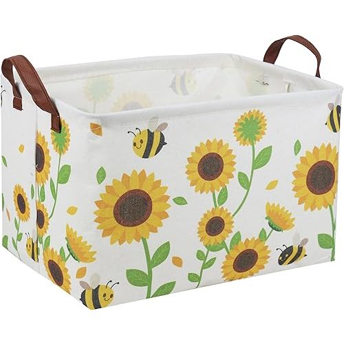 Rectangular Sunflower Baskets Gift Basket Empty Girls Basket Kids Storage Bin Baby Toy Organizer Box Love Room Decor for Home(Sunflower)