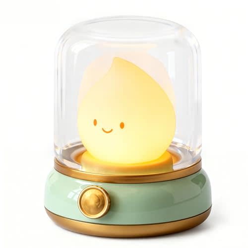 BANDIANCY Cute Smiley Lamp, Portable LED Camping Lantern Night Light, Rechargeable, Dimming, Table Bedside Candle Light for Baby Nursery Decor, Bedroom, Bathroom