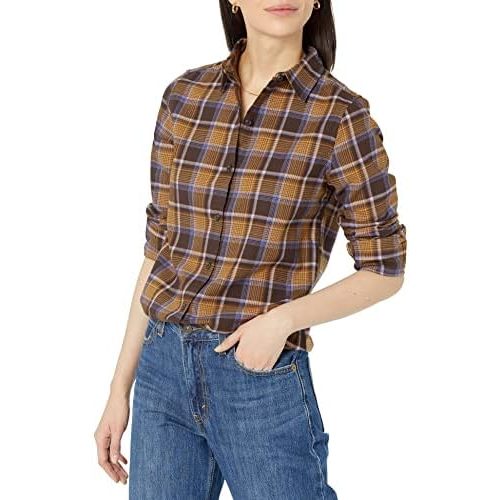 Amazon Essentials Women's Regular-Fit Long-Sleeve Lightweight Plaid Flannel Shirt