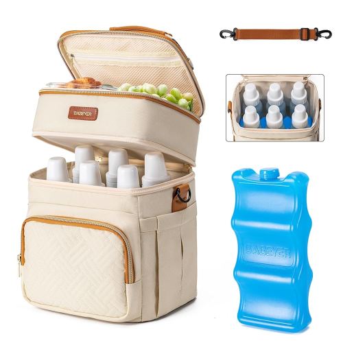 Insulated Breastmilk Cooler Bag with Ice Pack - Holds 6x9oz Bottles, Leakproof Double Layer, Bottle Cooler Bag with Adjustable Strap for Nursing Moms, Daycare & Travel