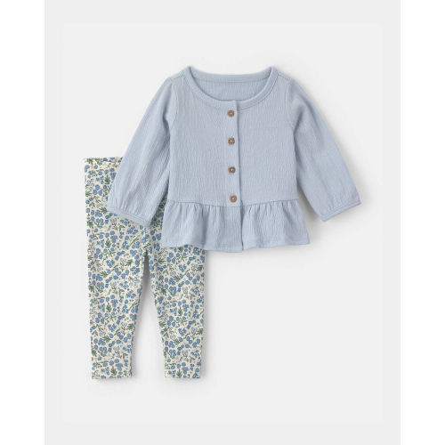 Baby Girl 2-Piece Floral Long-Sleeve Top & Pant Set - Blue | Carter’s Oshkosh Canada