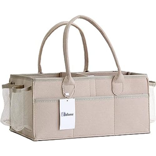 EIDANZ Baby Diaper Caddy Organizer | Portable Nappies Nursery Storage Basket Bag Tote with Changeable Compartments |Baby for Car Travel Bin Beige (EDNZ/CA/01)