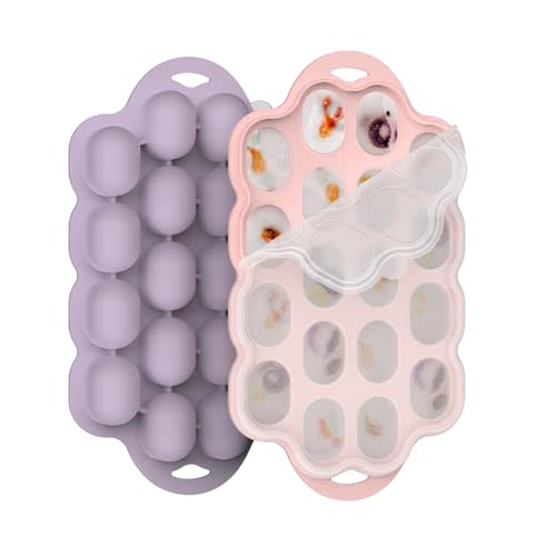 Silicone Baby Food Freezer Tray 2 Pack, Small Ice Cube Trays with Lid for Baby Fruit Food Feeder,Nibble Freezer Tray for Breastmilk Popsicle Mold and Baby Food Storage Container, BPA-Free