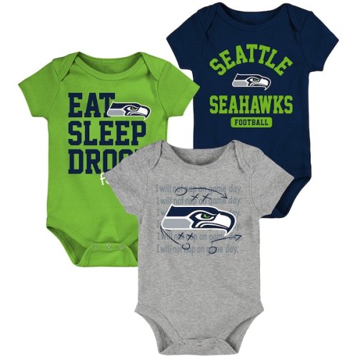 Newborn & Infant Seattle Seahawks Navy/Neon Green Eat, Sleep, Drool Football Three-Piece Bodysuit Set