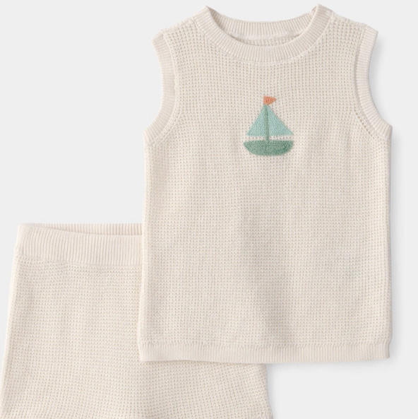 Baby 2-Piece Sailboat Crochet Top & Short Set - Cream | Carter's