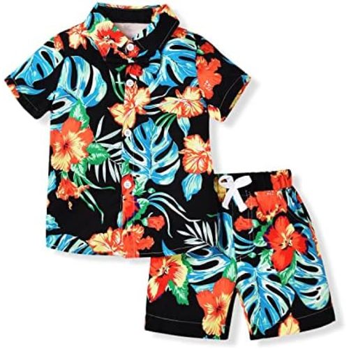 HINTINA Toddler Infant Baby Boy Shorts Set Hawaiian Outfits Short Sleeve leaf Floral Flower Shirt Summer Clothes Set Suit