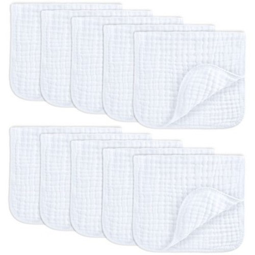 Muslin Burp Cloths Large 100% Cotton by Comfy Cubs, Color: White, Size: pack of 10