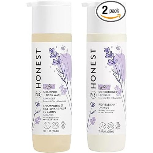 The Honest Company Silicone-Free Conditioner & 2-in-1 Cleansing Shampoo + Body Wash Duo | Gentle for Baby | Naturally Derived | Lavender Calm, 20 fl oz - 10 Fl Oz (Pack of 2)